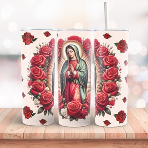 Virgen de Gaudalupe 20oz Skinny Tumbler Wrap Sublimation Design Instant Digital Download PNG Lady of Guadalupe Mexican Saint Tumbler Wrap