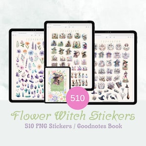 Spring Floral Witch Digital Sticker Pack, Spring Witchy Stickers For Goodnotes Planner, Floral Digital Sticker Book For Witchy Planner