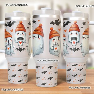 Cute Ghost Tumbler 40oz Tumbler Wrap Halloween Fall Tumbler Wrap Digital Sublimation Design Ghost Tumbler Wrap Fall 40oz Handle Tumbler Wrap