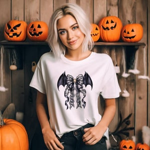 Halloween Bat Gothic Coquette Bow PNG Gothic Girly Png Sublimation Designs Gothic Png Trendy Halloween Tee  Spooky Season Bat Png