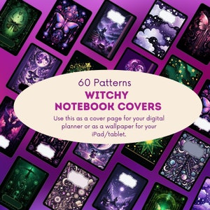 Spellbook Witch Diary Cover, Enchanted iPad Witchy Planner Magic Wallpaper, Pagan Notebook, Moon and Mystic Journal Digital Covers