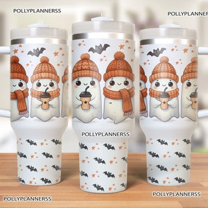Cute Ghost Tumbler 40oz Tumbler Wrap Halloween Fall Tumbler Wrap Digital Sublimation Design Ghost Tumbler Wrap Fall 40oz Handle Tumbler Wrap