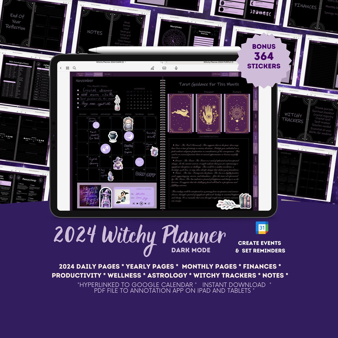 Witchy Digital Dated Planner, Tarot Card Stickers for Spiritual Planner ...