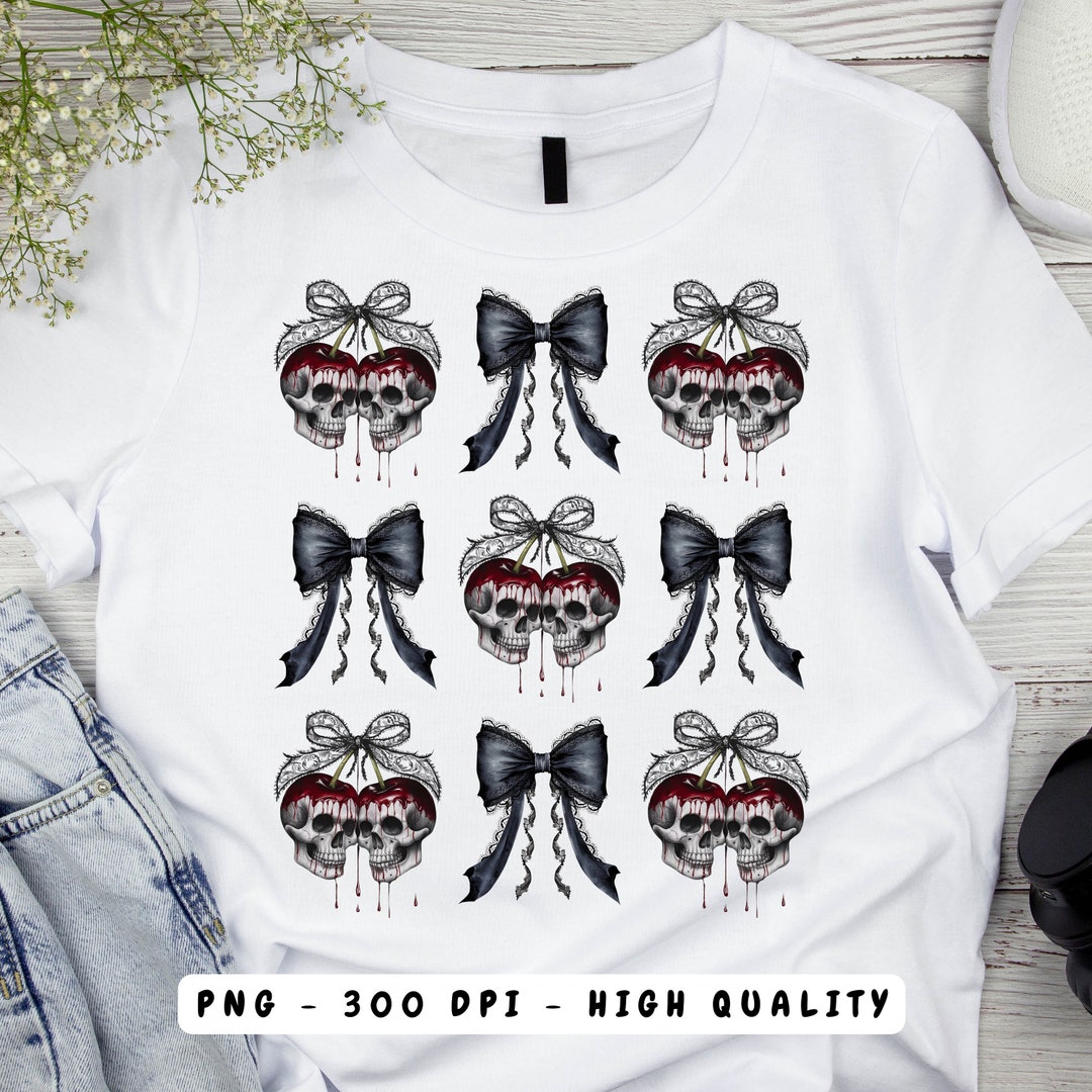 Halloween Skull PNG Coquette Bow Halloween Skeleton Shirt PNG Spooky ...