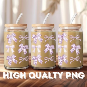 Coquette Chinoiserie Bow Png 16oz Libbey Glass Can Png Girly Coquette Glass Can Coquette Bow 16oz Glass Can Purple Bow Sublimation Design