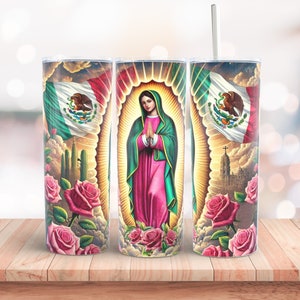 Virgen de Gaudalupe 20oz Skinny Tumbler Wrap Diseño de sublimación Descarga digital instantánea PNG Señora de Guadalupe Mexican Saint Tumbler Wrap