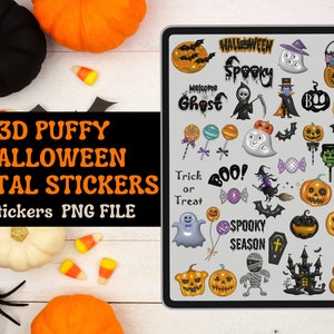 Zestaw naklejek cyfrowych 3D Puffy Halloween, Arkusz naklejek Spooky