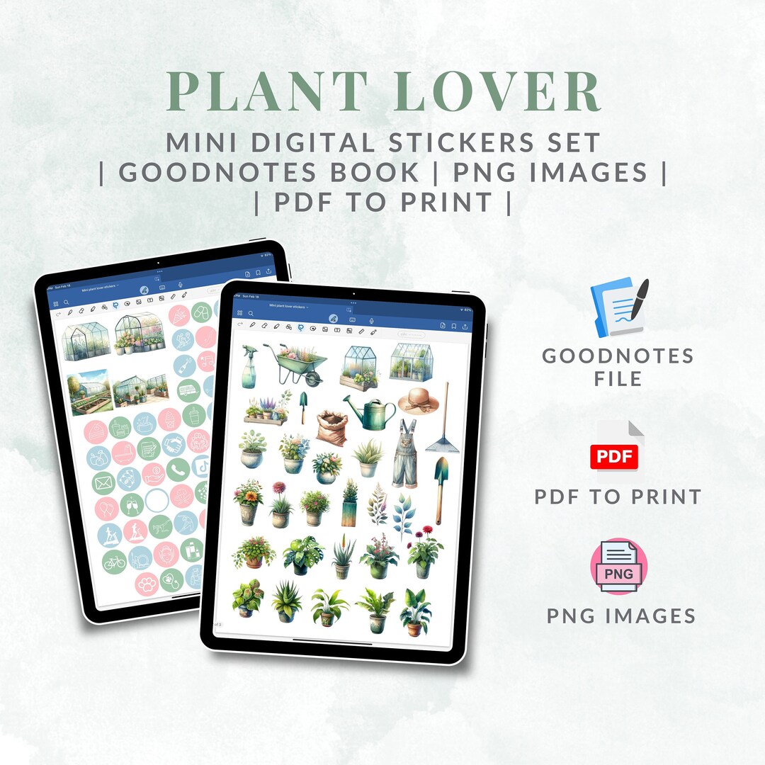 Plant Lover Digital Sticker Book for Goodnotes, PNG Garden Stickers for ...