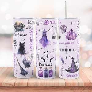 Witchy Vibes 20oz Skinny Tumbler Sublimation Design Digital Download PNG Galaxy Celestial Witch Tumbler Wrap Magic Crystals Tumbler Wrap