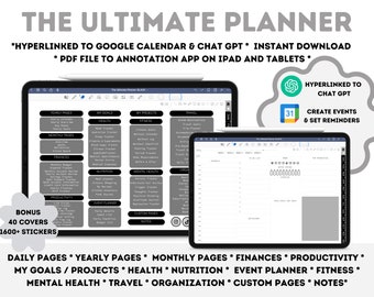 The Ultimate Undated Planner with Reminders, Ipad Pro Planner, Customizable Planner, ChatGPT Integration, Good Notes Planner, Goal Planner,
