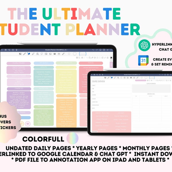 Undated Digital Academic Planner Goodnotes, Student Planner iPad College Academic Agenda, Academic Planner ChatGPT Integration