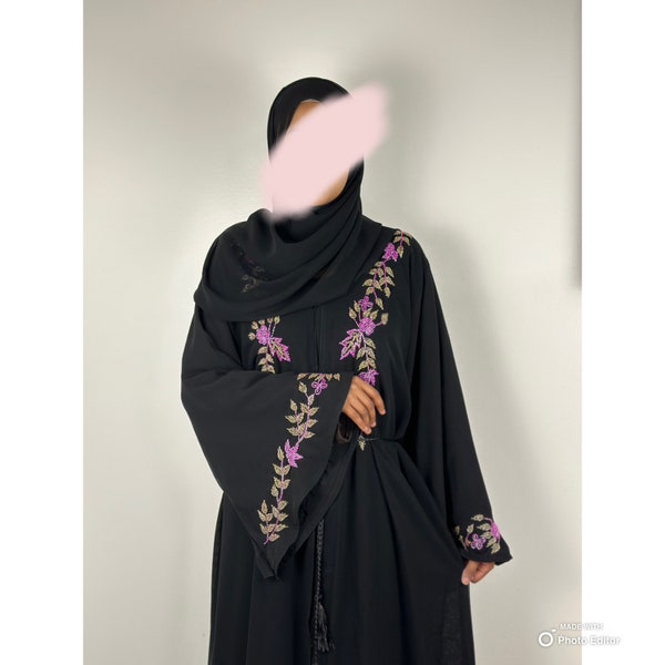 Black hand work abaya , luxury abaya