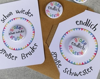 Button großer Bruder große Schwester, endlich großer Bruder, endlich große Schwester, Pin für Geschwisterkinder, zur Geburt, zur Babyparty