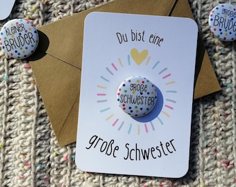 Button Große Schwester kleine Schwester wahlw. mit Karte, für große und kleine Geschwister, Geschwisterliebe, Mitbringsel für Geschwister