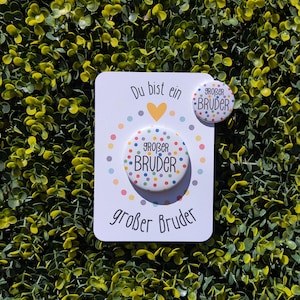 Button Magnet Punkte Großer Bruder mit Karte, für Geschwister zur Geburt zur Babyparty, Geschwisterliebe, Mitbringsel für Geschwister