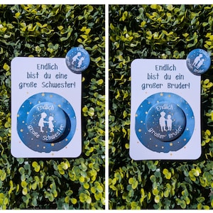 Button Magnet mit Karte Geschwisterkind großer Bruder Geschenk große Schwester zur Geburt zur Babyparty schwanger Ankündigung Baby Sterne