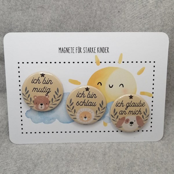 Magnet 3er Set Affirmationen für starke Kinder, 38mm, Kühlschrankmagnet, Geschenk für Kinder, Mitbringsel