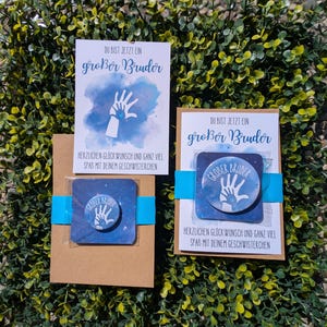 Geschenk Set Grußkarte und Button Magnet großer Bruder im Set Geschenk zur Geburt zur Babyparty Geschenk für Geschwister Mitbringsel