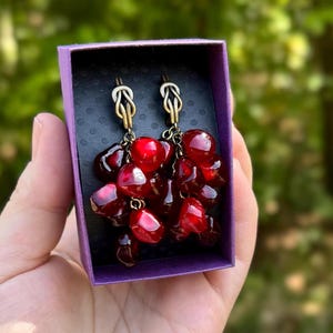 Garnet Red & Pomegranate Resin Dangle Earrings – Handmade Deep Red Drop Earrings