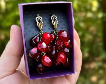 Handgemachte Granatapfel Samen Ohrringe: Granat Roter Schmuck