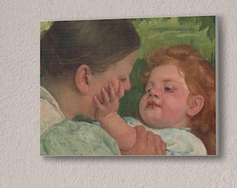 Moederlijke streling door Mary Cassatt (1896) Print op canvas || Uitgerekt, 0,75 inch || Fijne kunstprint canvas muurkunst