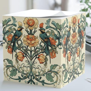 Vintage Floral Note Cube with Birds, Perfect for Office, Home Decor, Gifts for Writers, Eco-Friendly Notepad, Artful Stationery