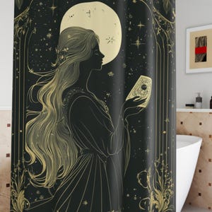Celestial Moonlit Shower Curtain 74in x71in Bohemian Bathroom Decor, Astrology Theme, Gifts for Astrology Girlies, Witchy Home, Starry Night