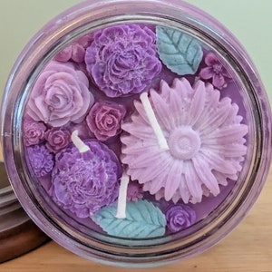Surprise Bouquet Coconut Soy Wax 3 Cotton Wick Handmade Premium Flower Candles || Long Lasting BURNS 40 HOURS || Dahlia Orchid Rose Jasmine