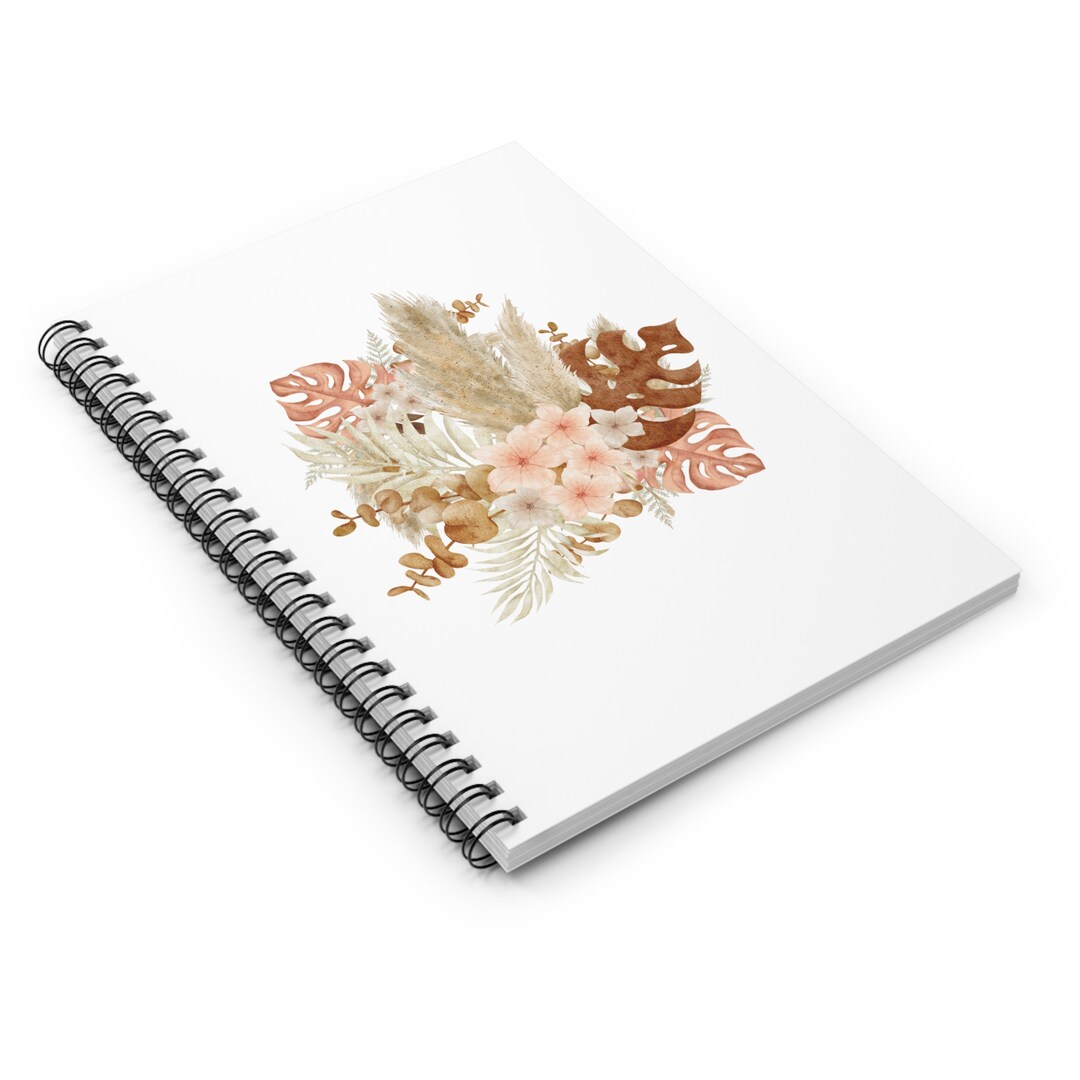 Beige Floral Spiral Notebook || Ruled Line || Boho Office Supplies ...