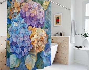 Vibrant Hydrangea Shower Curtain 74"x71", Art Nouveau Floral Bathroom Decor, Shabby Chic, Elegant, Garden Lovers, Gift for Her, Housewarming
