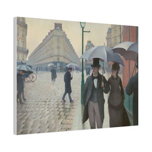 Paris Street; Rainy Day by Gustave Caillebotte Print on Matte Canvas || Stretched, 0.75&quot; || Fine Art Print Canvas Wall Art
