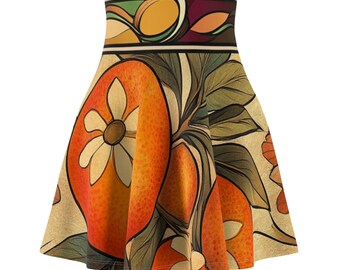 Art Nouveau Fruit Skater Skirt, Retro Orange Blossom, Cottagecore, Shabby Chic, Vintage, Boho Style, Alt City Wear, Unique Fashion