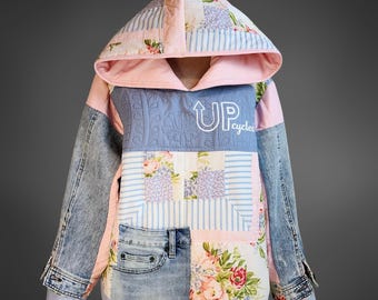 Vintage Quilt Hoodie with Upcycled Denim