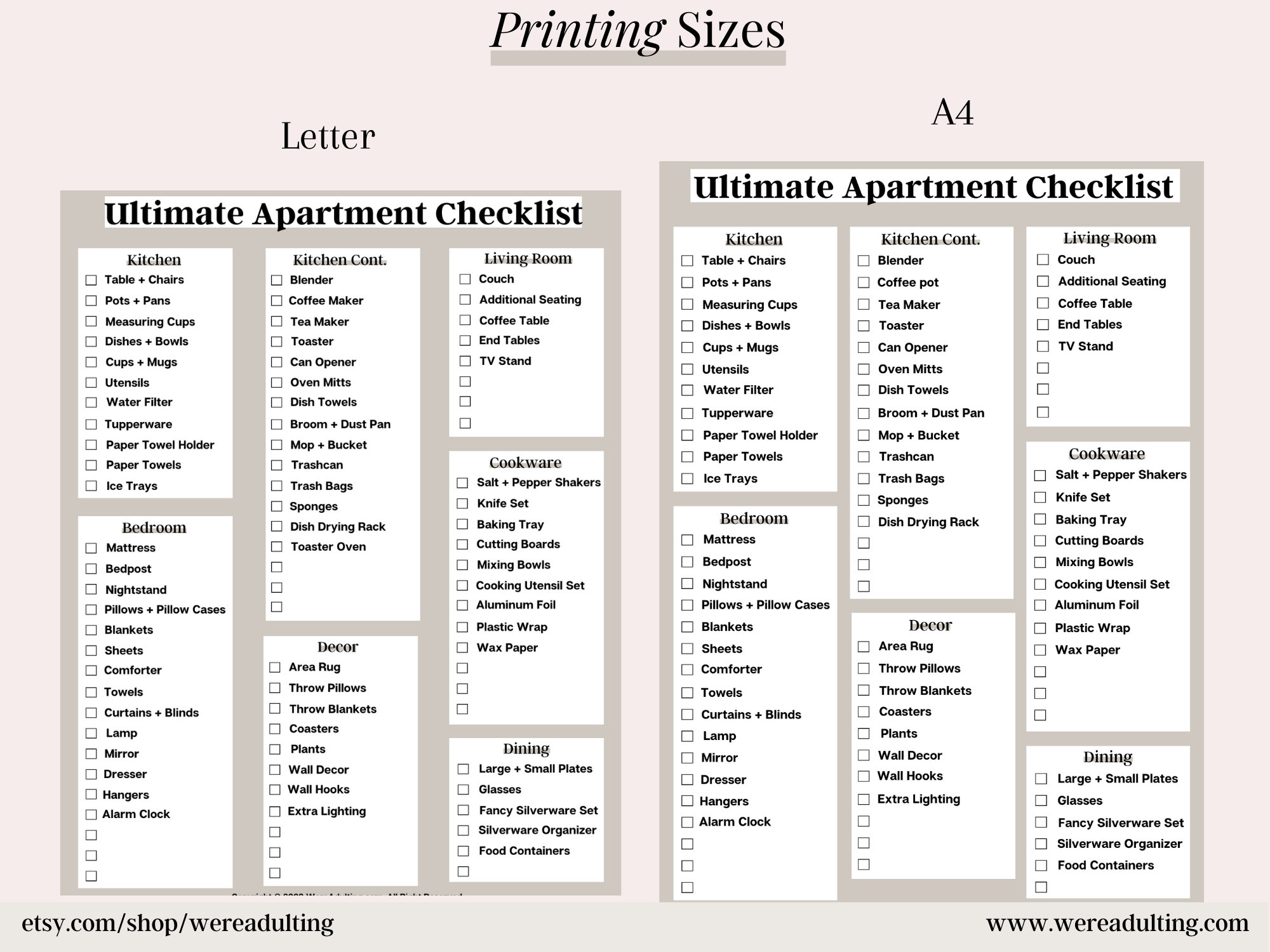 College Apartment Checklist