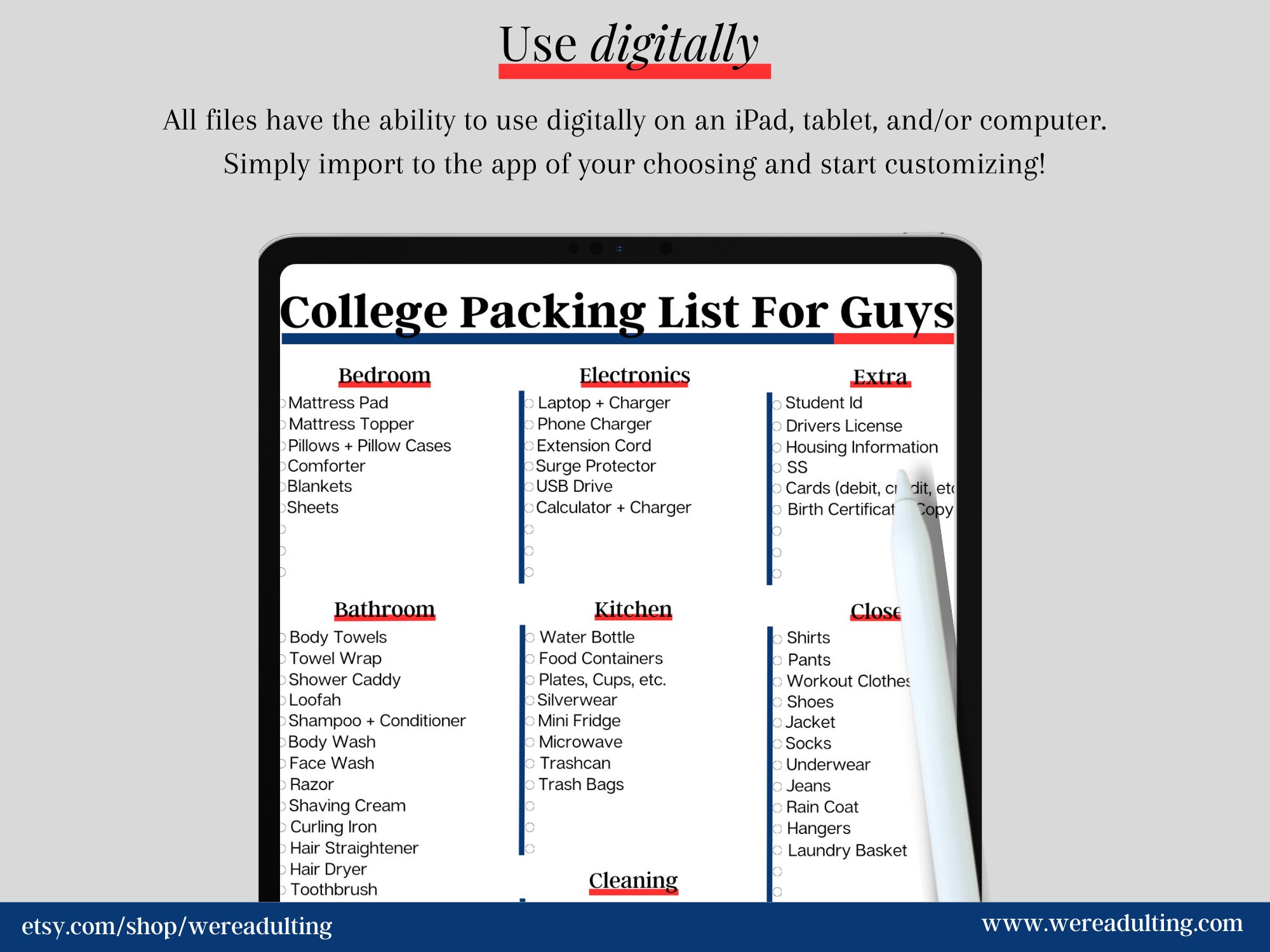 Printable College Packing List for Guys Dorm Packing Organizer DIY