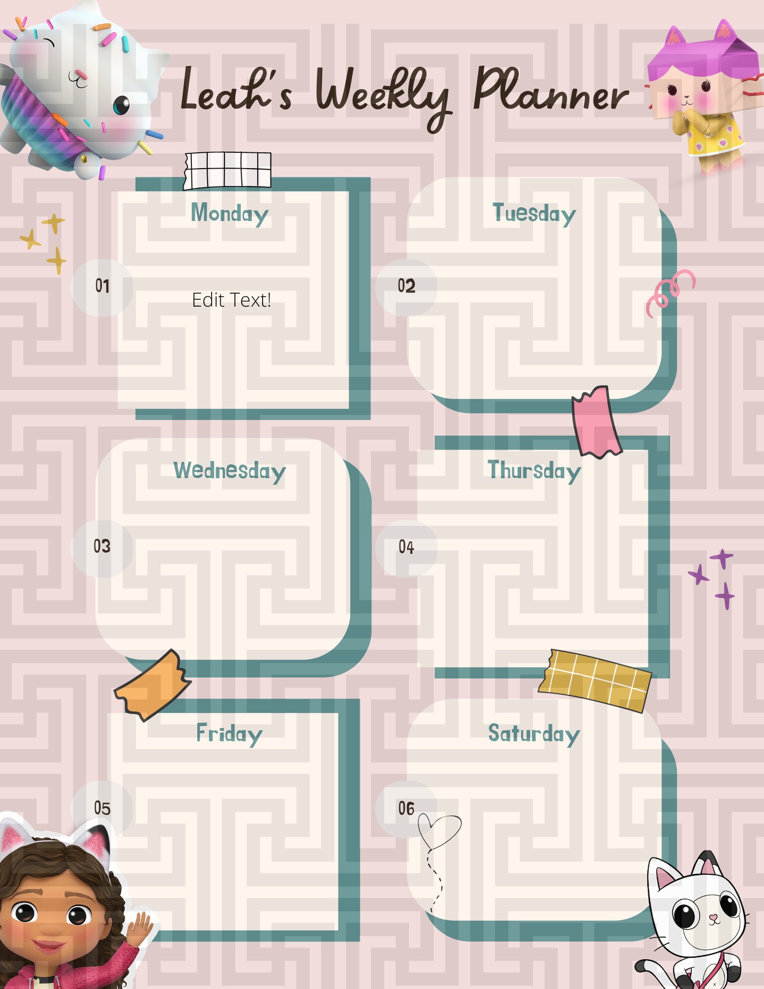 Gabby's Dollhouse Kids Weekly Planner Etsy