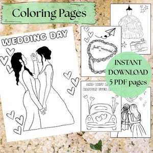 Printable Wedding Coloring Pages, Digital Download Coloring Pages, Wedding Coloring Pages, LGBTQ, LGBTQ Wedding