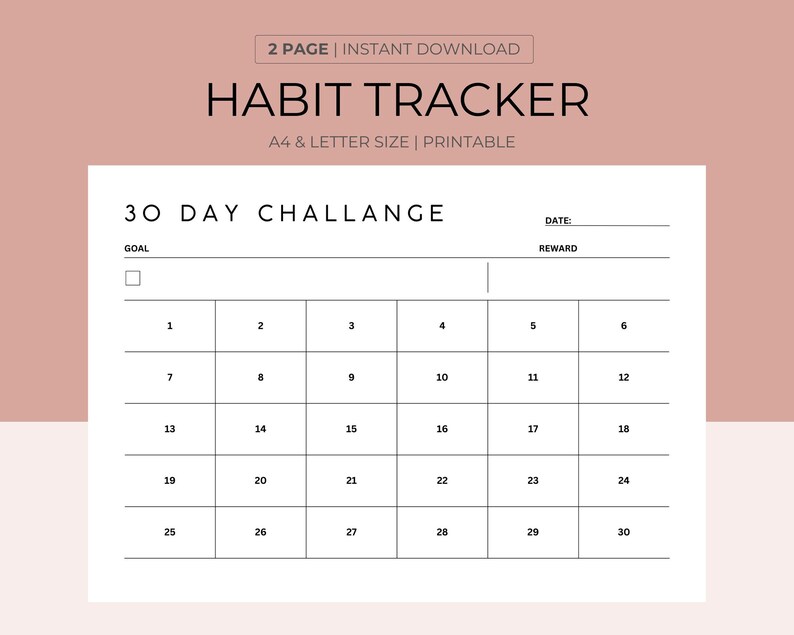 30 Day Habit Tracker PRINTABLE A4 &amp; US Letter - Etsy