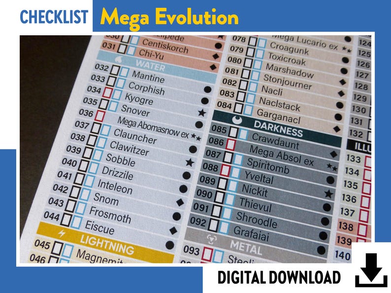 CARD CHECKLIST Mega Evolution - Pokémon Trading Card Game Album Binder ...