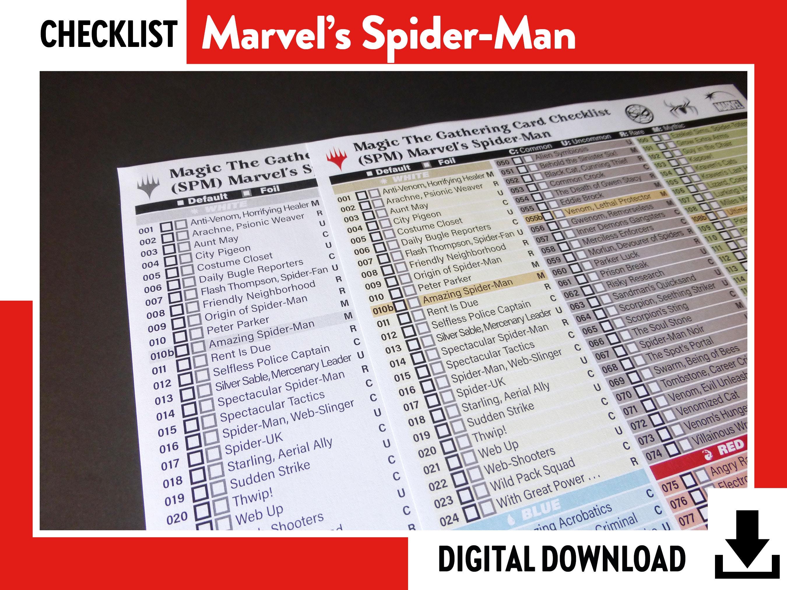 CARD CHECKLIST Marvel's Spider-man - Mtg Magic the Gathering Card List Binder Organizer - Etsy CARD CHECKLIST Marvel's Spider-man - Mtg Magic the Gathering Card List Binder Organizer - Etsy