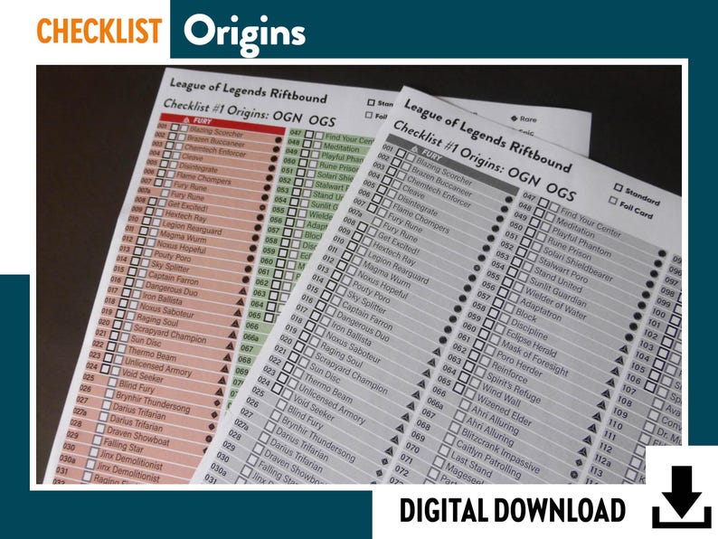 CARD CHECKLIST ORIGINS Riftbound League of Legends Trading Card Game ...