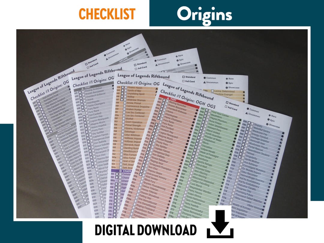 CARD CHECKLIST ORIGINS Riftbound League of Legends Trading Card Game ...