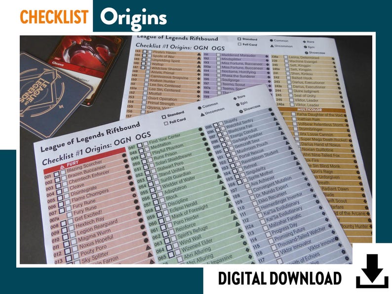CARD CHECKLIST ORIGINS Riftbound League of Legends Trading Card Game ...