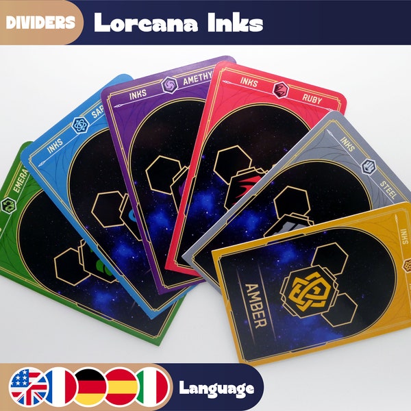 LORCANA 6 Dividers - INK COLORS Lorcana Tcg  Card Deck separators - Card storage organization