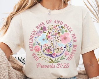 Blumenanker T-Shirt für Mama, Bibel Vers Muttertagsgeschenk, christliche Mutterschaft TShirt, nautisches Shirt für religiöse Mama