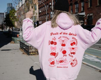 Rosa Kokette christlicher Hoodie Frucht des Geistes Bibel-Vers Streetwear