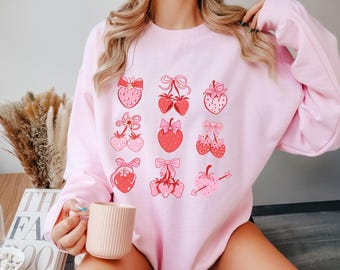 Coquette Strawberry Sweatshirt, Soft Girl Valentine Sweater