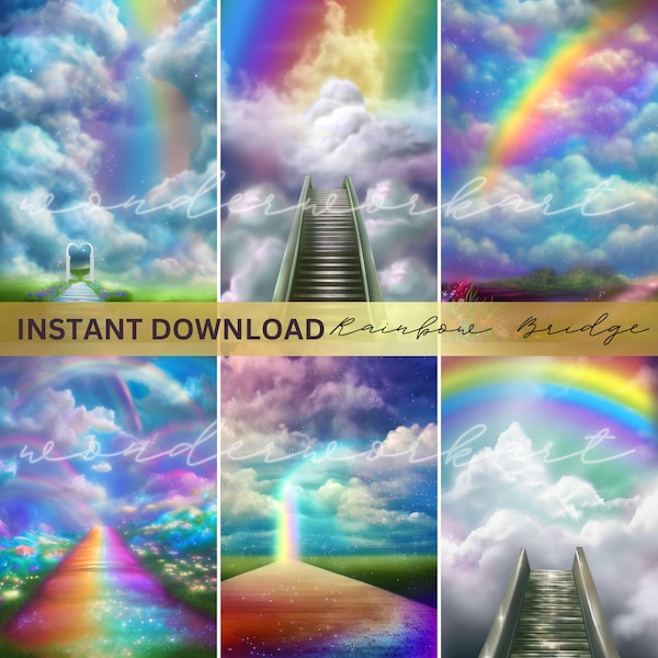 Rainbow Bridge Dog Stairway to Heaven Instant Access Digital Art Pet Loss Gift Background for Devotional Paws in Heaven Memorial Backdrop