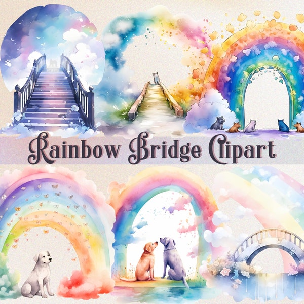 Rainbow Bridge Clipart Paws in Heaven Instand Download Dog Memorial Cat Remembrance Pet Loss Gift Idea Printable PNG Editable Commercial Use