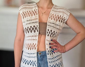 Modello per cardigan estivo all'uncinetto in pizzo: copricostume boho facile da realizzare (PDF)